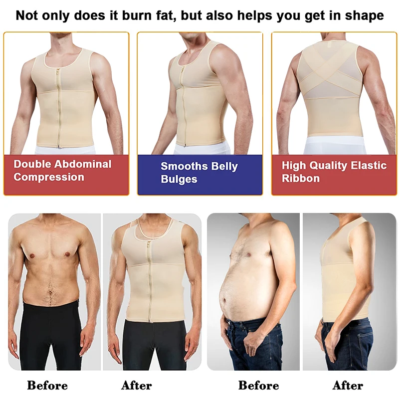 Men's Shapers Shirt Vest Slimming Underwear Body Shaper Tight Tank Top Waist Trainer Tummy Control Girdle Men Corset