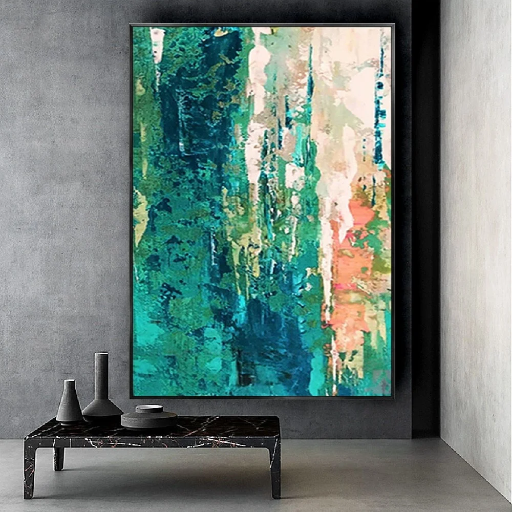 

large Nordic Abstract Handmand Oil Painting on canvas green scraper texture On The Wall Art Decor picture for living room decor