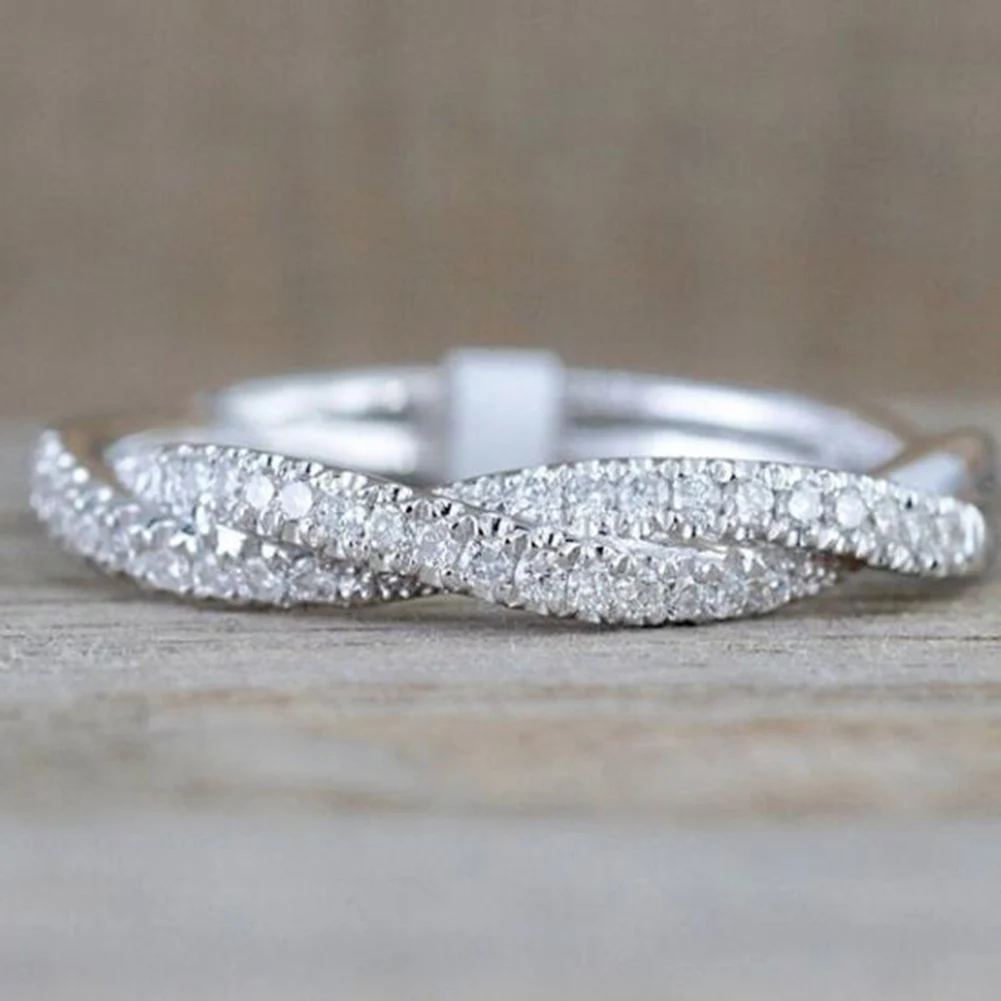 

Pattern Twisted Rope Hemp Flowers Ring Rose Gold Silver Color Micro Cubic Zirconia Tail Ring Fashion Women's Jewelry