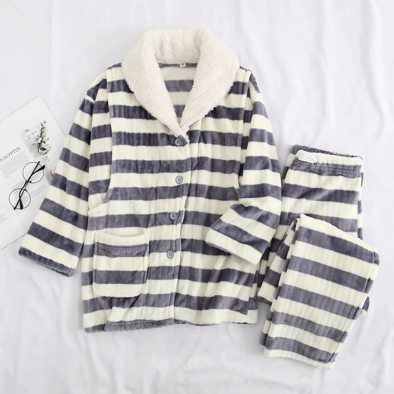 Женские Фланелевые утепленные пижамы пижамный комплект большого размера из 2