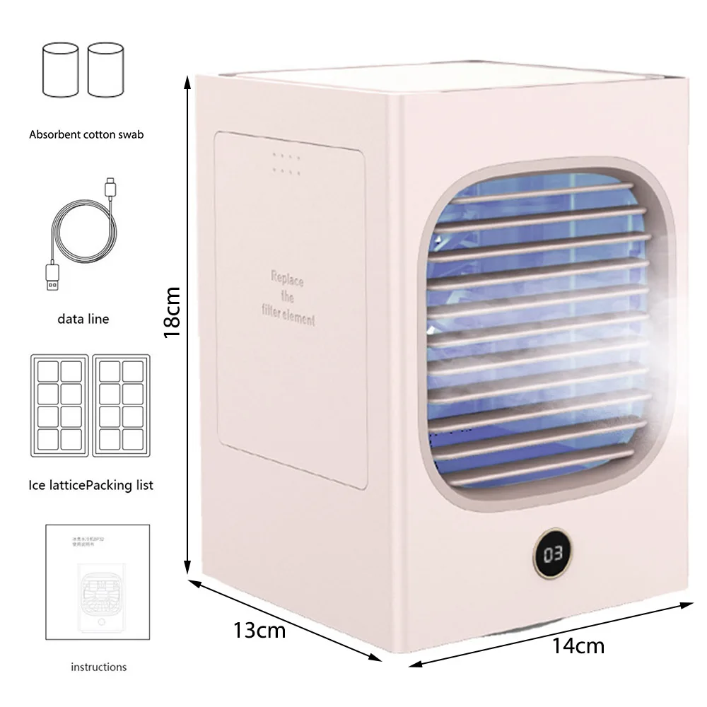 

Mini Air Cooler 120 Degree Shaking Head Water-Cooled Desk Air Conditioning Fan Portable USB Rechargeable Humidifier Home Office