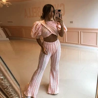 pants sets 2021 women casual 2 piece set pink tank top and high waist pants hot street matching suit sexy crop top party club