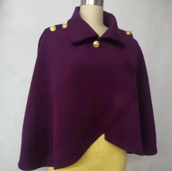 

2021 Autumn/winter Pure Color Fashion Wool Blends Ponchos Shoulder Clasp Women's Short Cape Coat Cloak Gothic Shawl Cardigan