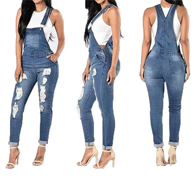 Casual Denim Jumpsuit Summer Ladies Long Pants Rompers Women Jumpsuit Overalls Ripped Jeans Strappy Off Shoulder Boyfriend Jeans