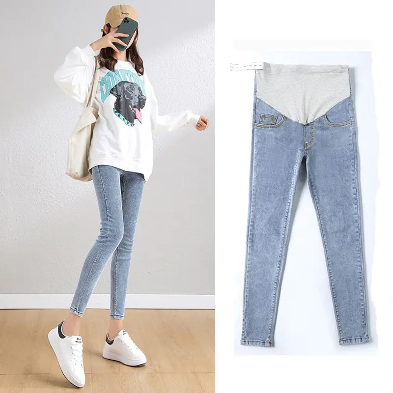 

Vintgae Washed Denim Maternity Jeans for Pregnant Women Clothes Elastic Waist Belly Loose Pants Pregnancy Gravidas Clothing