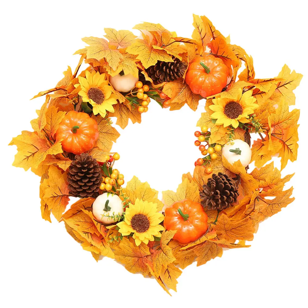 

Artificial Pumpkin Wreath Berry Maple Leaf Fall Wreath Door Home Decor Garland For Halloween Thanksgiving Decoration