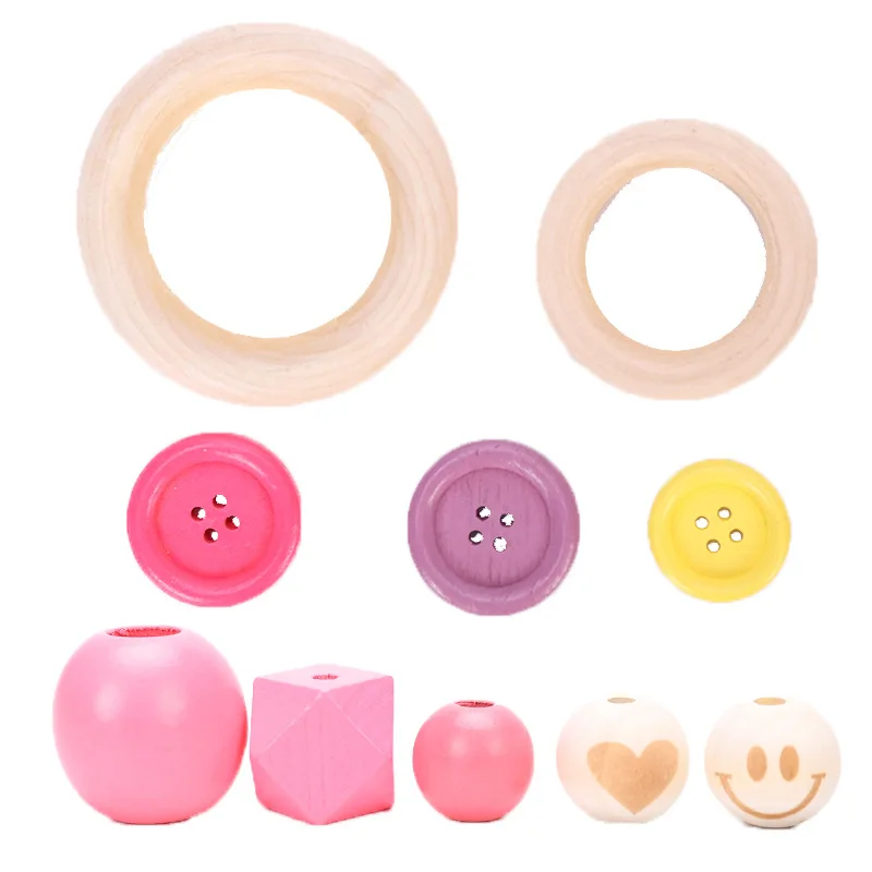 

14-27mm Wooden Beads Set Printed Wooden Loose Spacer Beads Assorted Natural Wood Beads for DIY Craft, Jewelry Bracelet Making