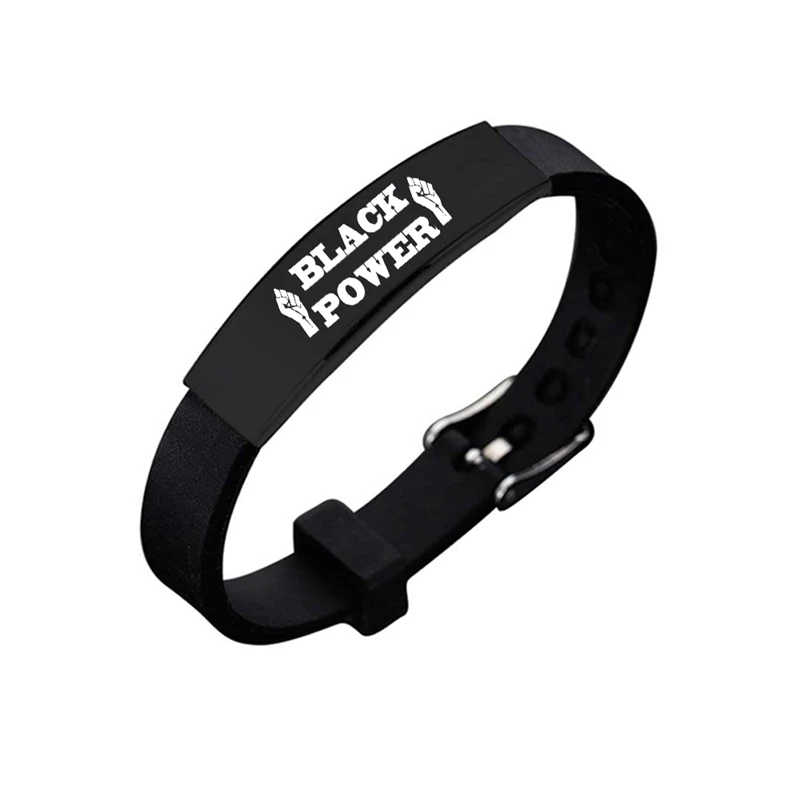 

Black Lives Matter Bracelet Jewelry Black Power Fist Protest Silicone Wristband Bracelets Stainless Steel Adjustable Bangles