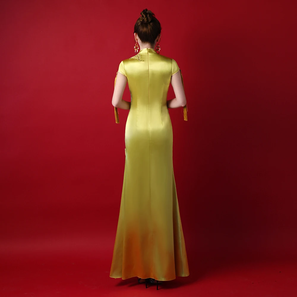 

Temperament Evening Party Dress Slim Long Hostess Dress Exquisite Floral Banquet Dress Mandarin Collar Cheongsam Oversize 3XL