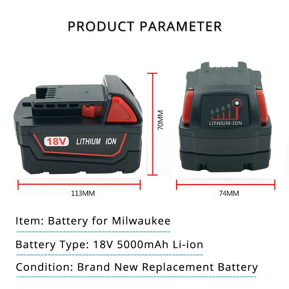18В 5000Ah литий-ионная перезаряжаемая батарея для Milwaukee M18 48-11-1850 48-11-1852 48-11-1820 48-11-1828 XC 18V инструменты