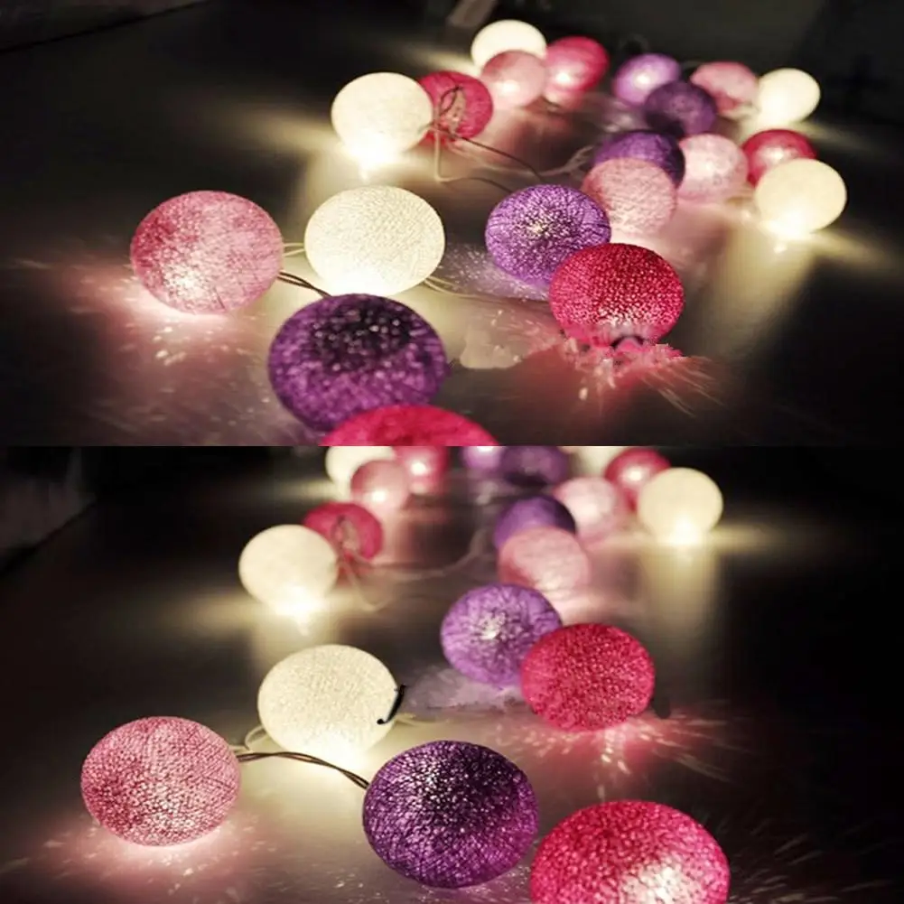 

10 LED Handmade LED String Light CottonBallLights White+Light Purple+Dark Wedding Ball Cotton Decoration Romantic Decors