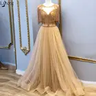 Aso Ebi 2020 арабские золотые Выпускные платья с бисером, прозрачное вечернее платье-трапеция с вырезом, вечерние платья со шлейфом, фатиновые вечерние платья