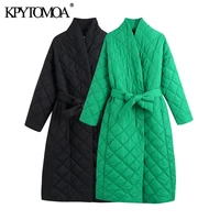 kpytomoa women 2021 fashion with belt thick warm loose parkas coat vintage long sleeve pockets female outerwear chic overcoat