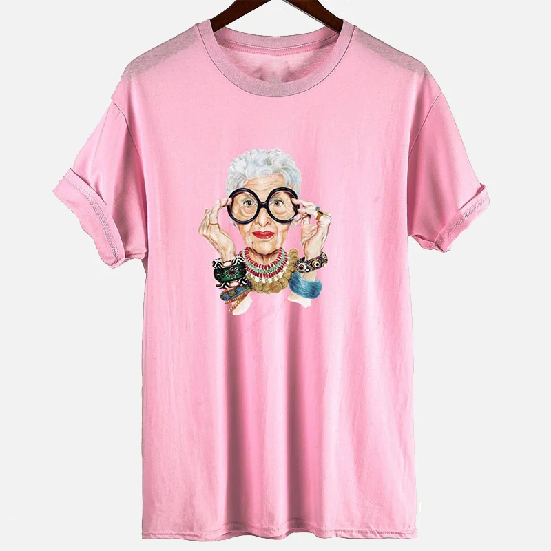 Хлопковая модная женская футболка с круглым вырезом и принтом для бабушки лето