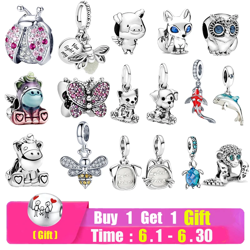 

2021 New Animal 925 Sterling Silver Horse Squirrel Elephant Llama Snake Fox Charm Fit Bracelet Original Silver Jewelry
