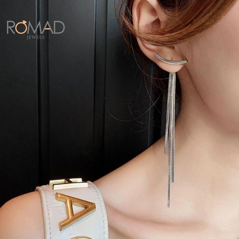 

ROMAD Vintage Long Tassel Stud Earrings For Women Gold Color Geometric Earrings Korean 2020 Fashion Jewelry Aretes De Mujer#