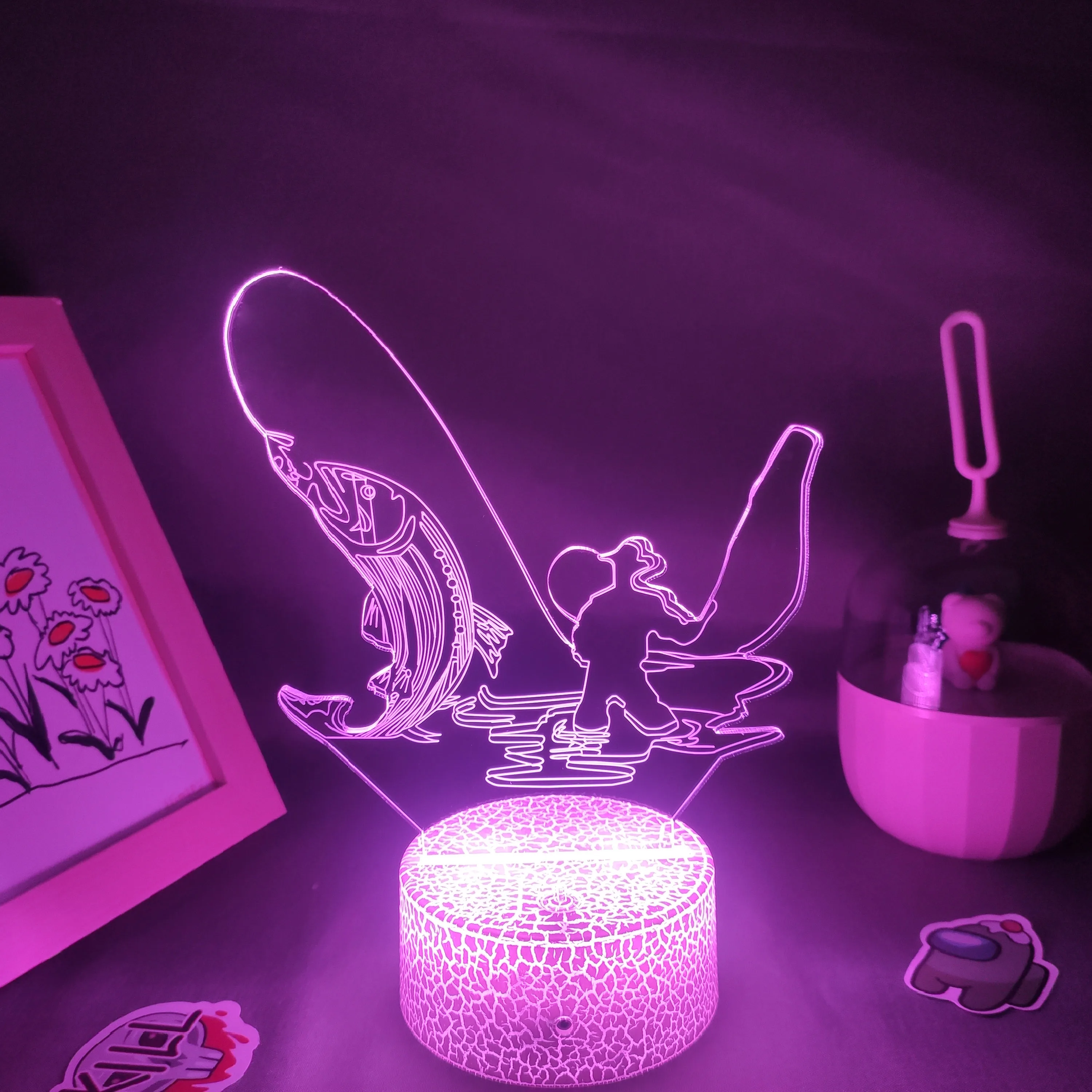 

Lake Fishing Lava Lamps Big Fish 3D LED RGB Neon USB Battery Changing Touch Night Lights Birthday Bedroom Table Desk Decoration