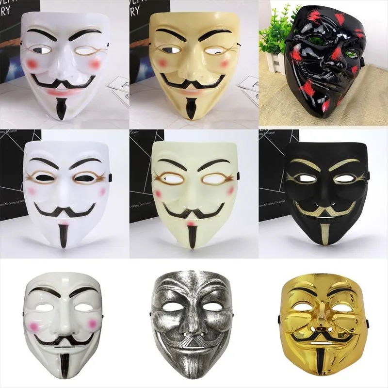 

New 10 Pcs V for Vendetta Mask Multicolor Anonymous Movie Guy Fawkes Cosplay Costume Halloween Masquerade Party Smile Type Masks