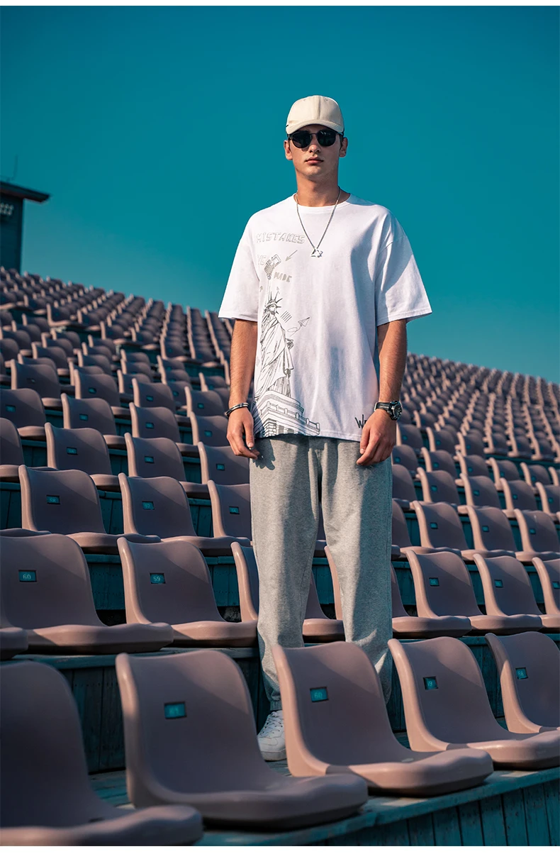 

YTX1584 Male Youth Hip Hop Oversize Loose Street Crew Neck Short Sleeve T-shirt