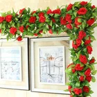 240 см искусственные розы из ротанга висячие шелковые цветы для украшения стен лоза искусственные растения листья Гирлянда Свадебный домашний декор