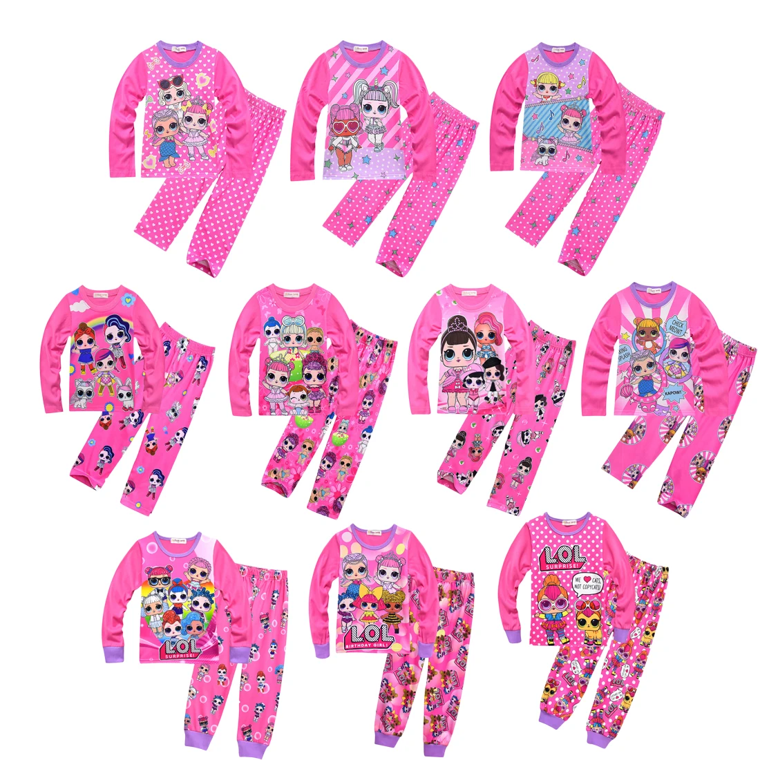 

2020 Girls Pajamas Set LOL Surprise Dolls Anime Cartoon Printing Kids Clothes Toddler Girls Fall Clothes for 3 To 8 Years Old