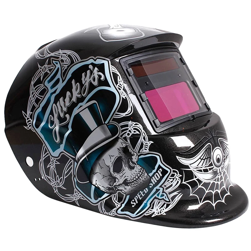 

Welding Mask Helmet Solar Automatic Welding (Use Solar Energy for Refill) Black Skull and Spider web Protective Accessory