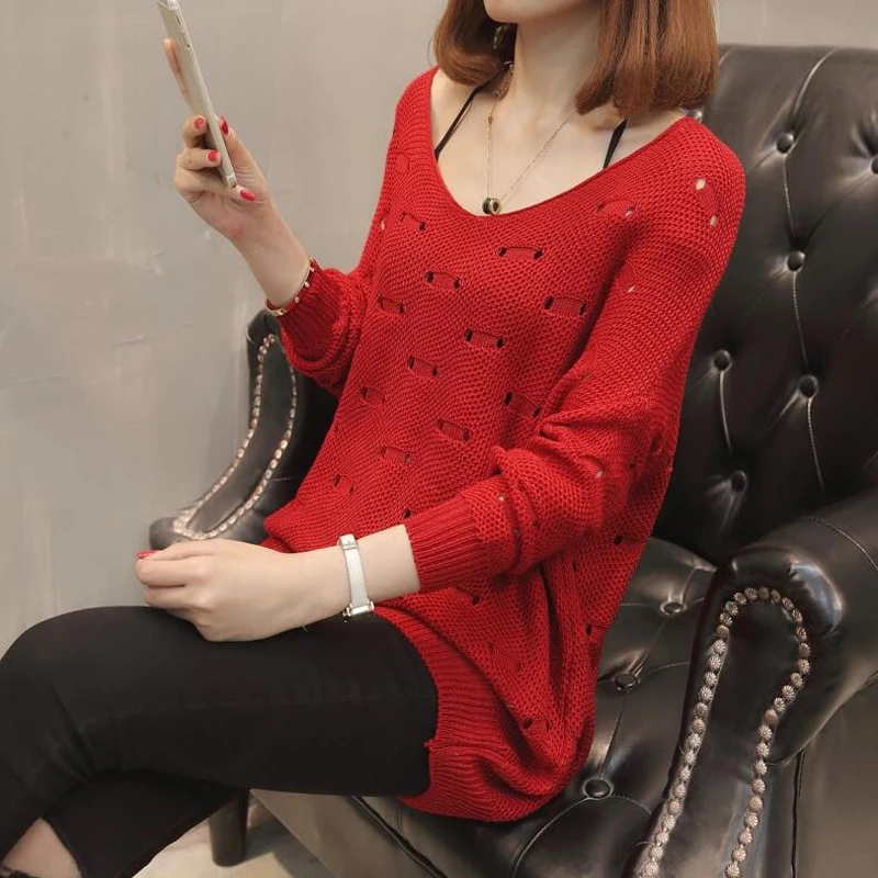 Женский свитер на осень и зиму длинный рукав круглый вырез пуловер высокая