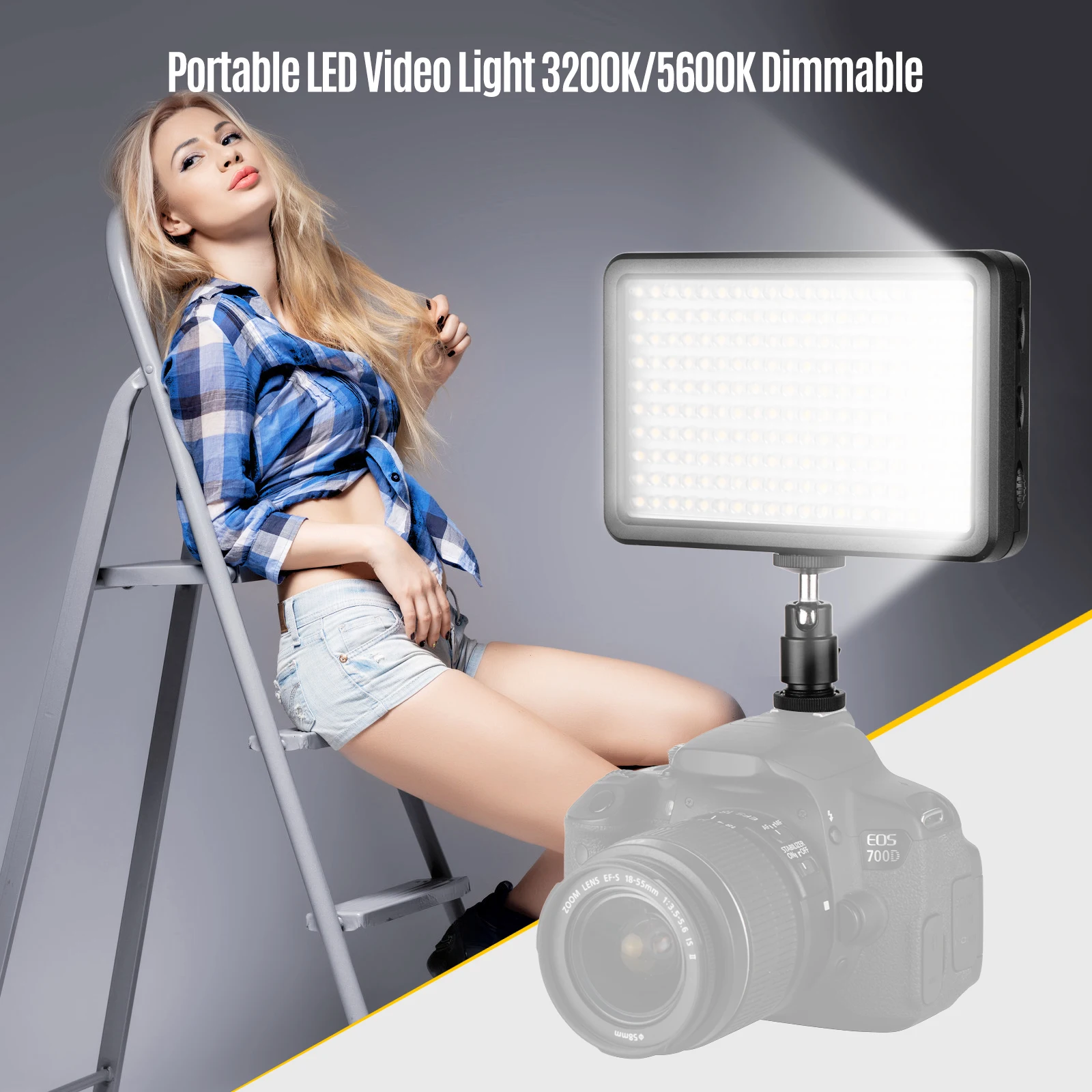 

Portable LED Video Light Photography Fill-in Light 5600K Adjustable Brightness with Cold Shoe Handle Tripod for DSLR Camera