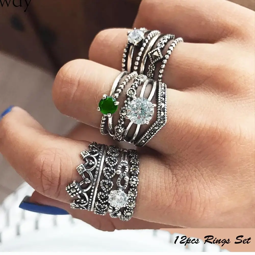 Комплект колец Стразы в стиле ретро Бохо с короной кольца кристаллами камнями