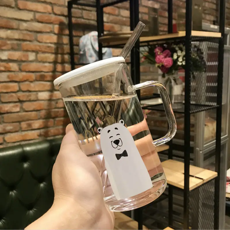 Милая творческая большая емкость стеклянная термостойкая Питьевая чашка
