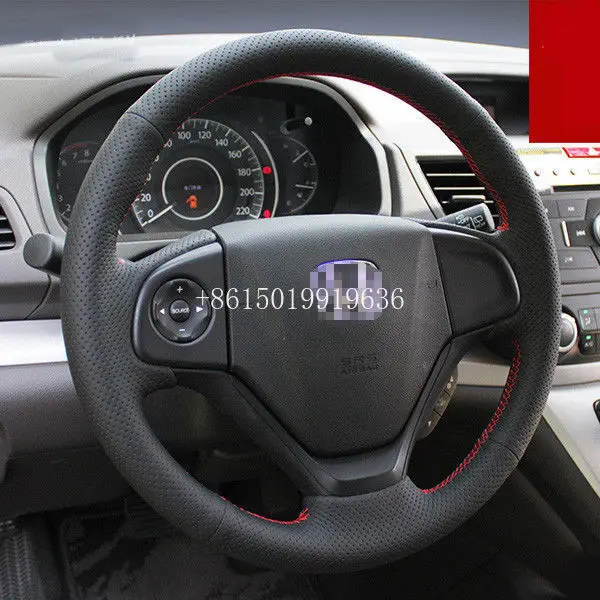 

For Honda CRV 2012 2013 Interior Steering Wheel Cover Hand Sewing Black Hole Leather
