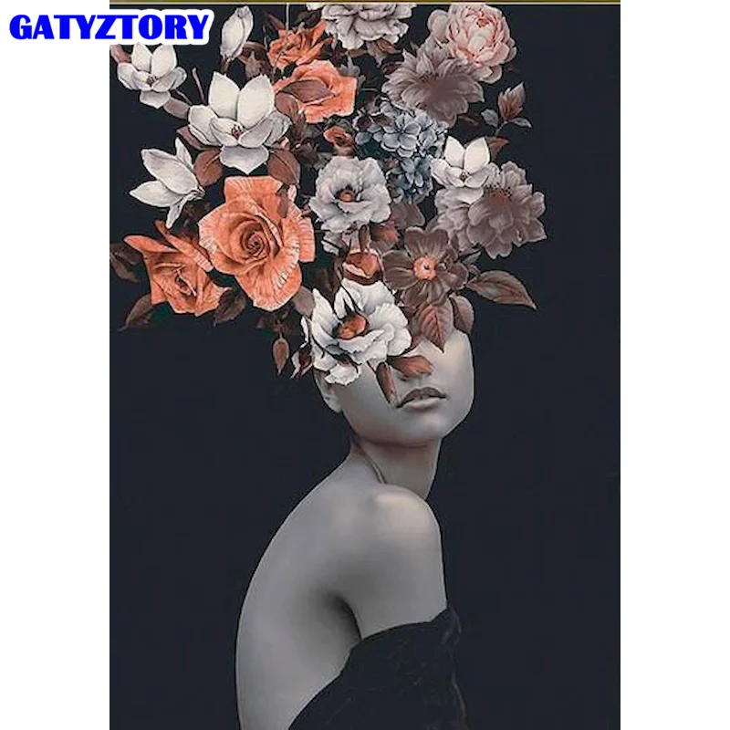 

60x75cm Frame DIY Painting By Numbers Woman And Flowers Kits HandPainted Oil Painting Canvas Colouring Home Decoration