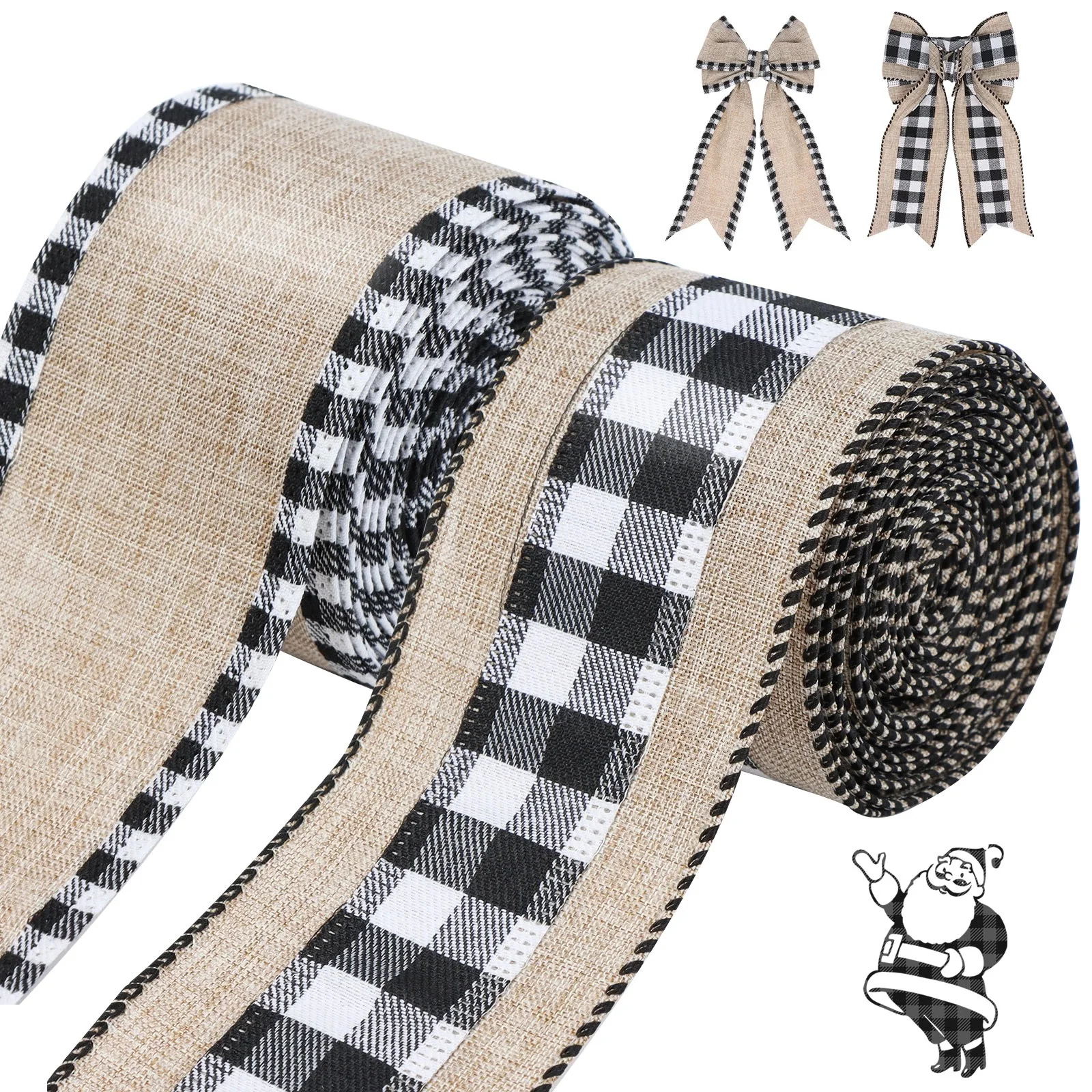 Клетчатая Проводная Рождественская тесьма из натуральной джутовой ткани лента