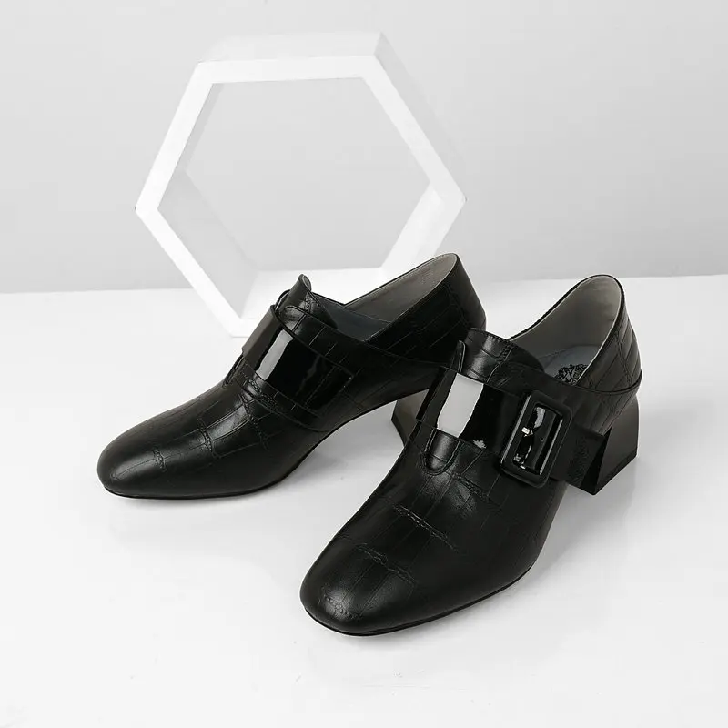 

New Arrival Casual Shoes Woman Print Genuine Leather Square Toe Women Pumps Spring autumn Shallow Buckle High Heels