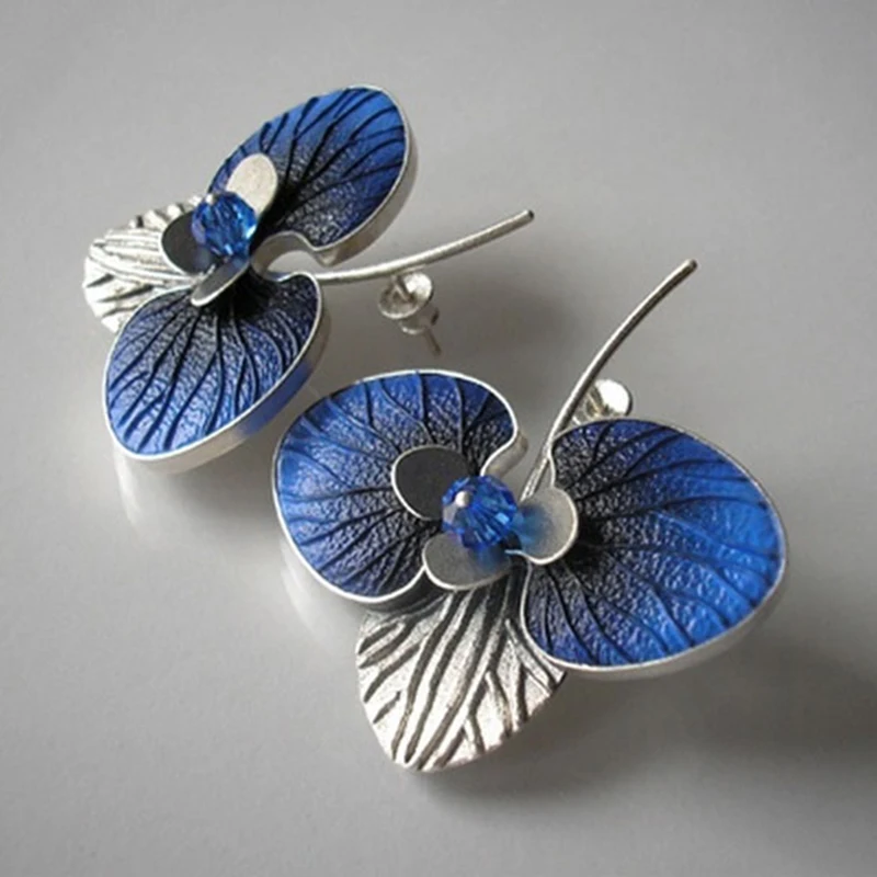 

2021 Trendy Jewelry Vintage Leaf Branch Blue Stone Drop Earrings Ethnic Antique Silver Color Oval Metal Women Earrings Brincos