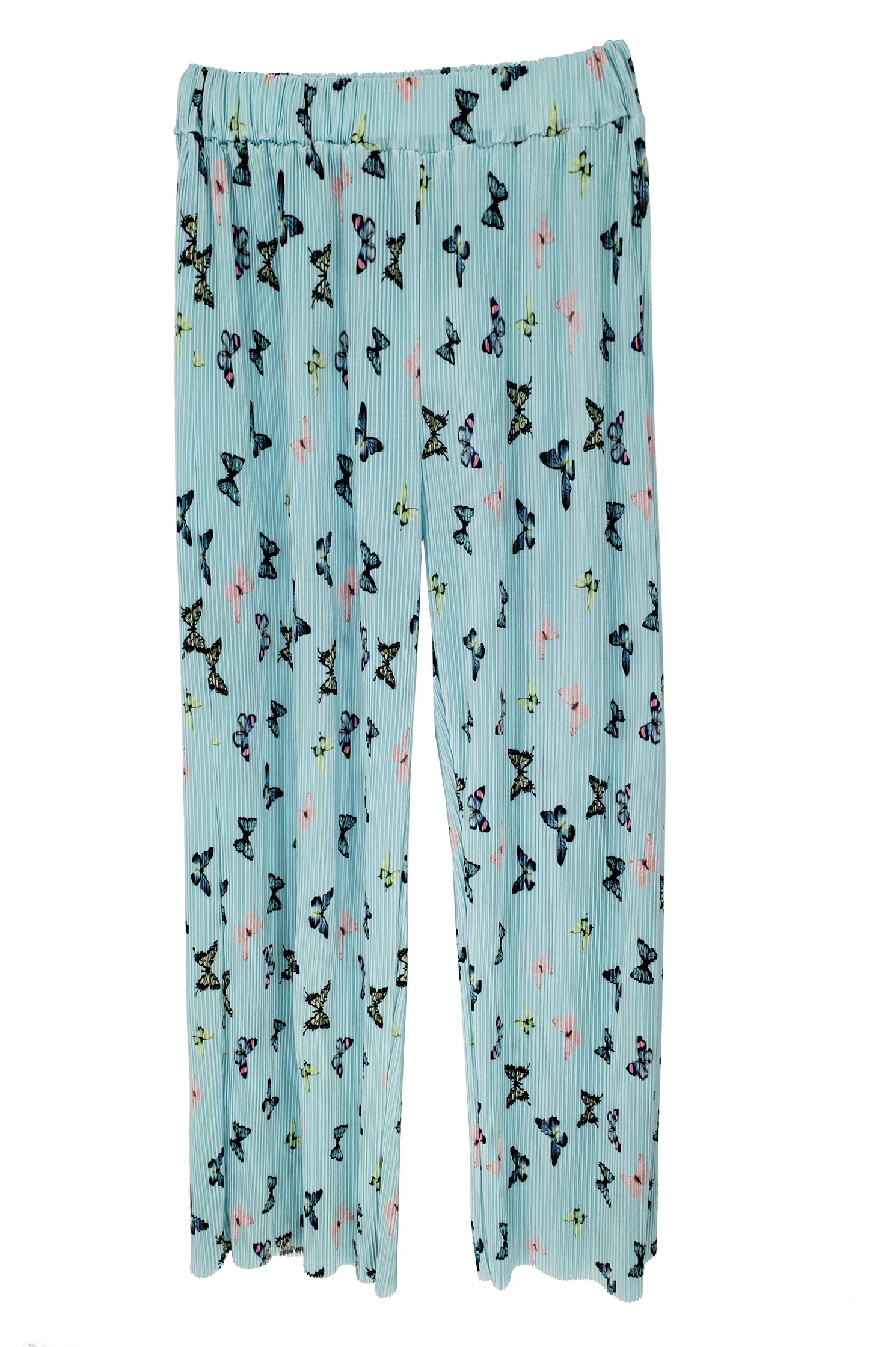 

Korean Butterfly Printed Pleated Chiffon Draping Pleated-Free Holiday Girlish Style Wide-Leg Casual Pants Ultra-Thin