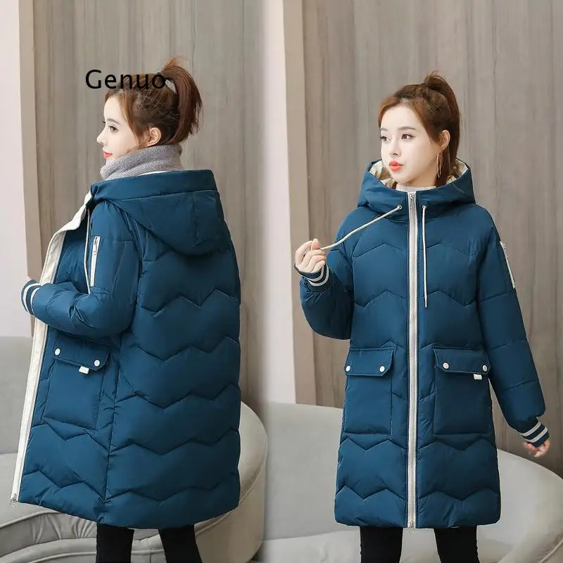 Down Parka Women Winter Hooded Warm Coat  Long Hooded Clothes Loose Jacket Color Quilted Jacket Bread 2021