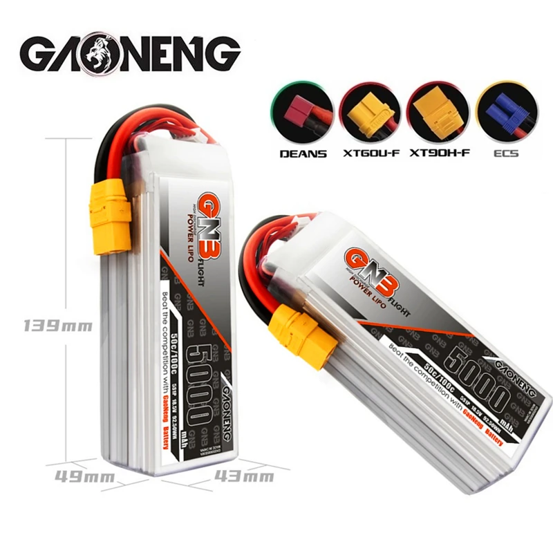 

2/3PCS GNB 18.5V 5S For FPV Drone RC Helicopter Car Boat RC Parts HV LiPo Battery 5000mAh 50C/100C With XT30/XT60/XT90/T Plug