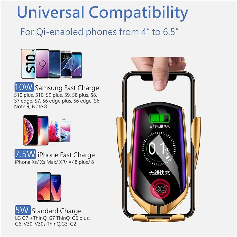 

Automatic Clamping Infrared Auto Induction QI Car Wireless Charger Stand Fast Charging for IPhone 11 Pro Max XS Samsung S10 S20