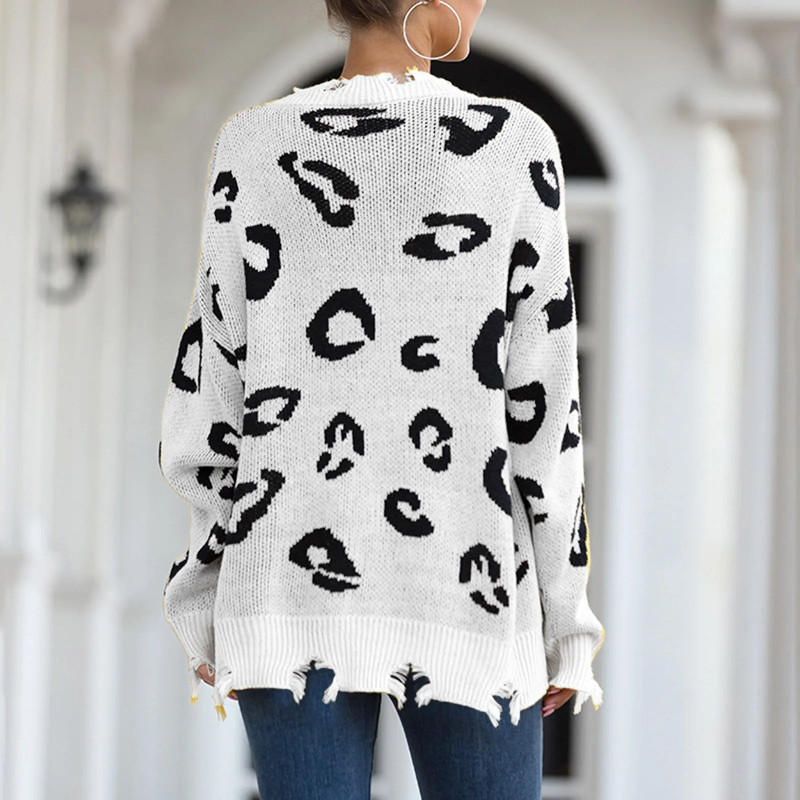 

Women Loose Knitted Sweater V-neck Ripped Pullover Sweaters Crop Top Knit Jumper Warm Pullovers Autumn Winter Female Jumper