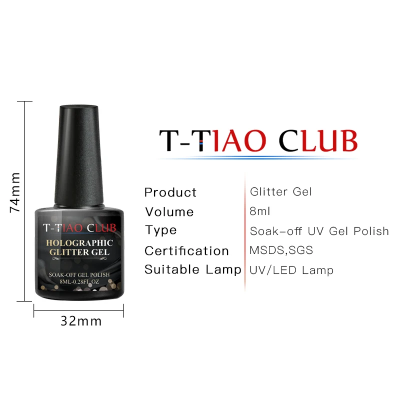 T TIAO CLUB 8/6 мл Радужный голографический Гель лак для ногтей мерцающий сияющий блеск