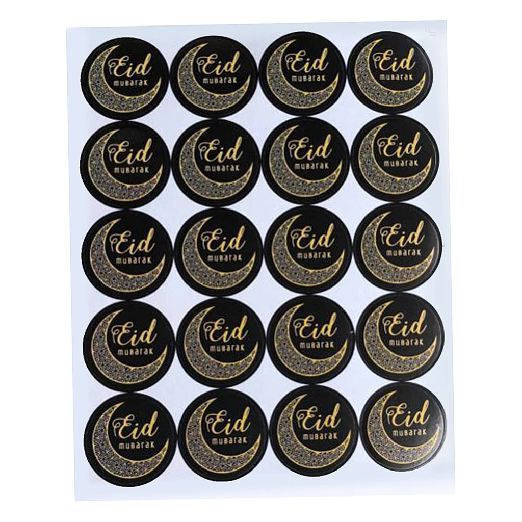 

20 Pcs Eid Mubarak Round Festival Stickers Label Decor Paper Seal Gift Stamp