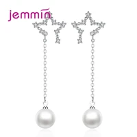 boutique lady star design jemmin cubic zirconia tassel drop earrings stylish pearl piercing ear jewelry