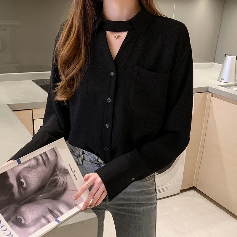

Autumn Chiffon Women Shirt V-neck Long-sleeve Loose Office Lady Button Up Shirt Blusas Mujer De Moda 2021 Verano Elegantes