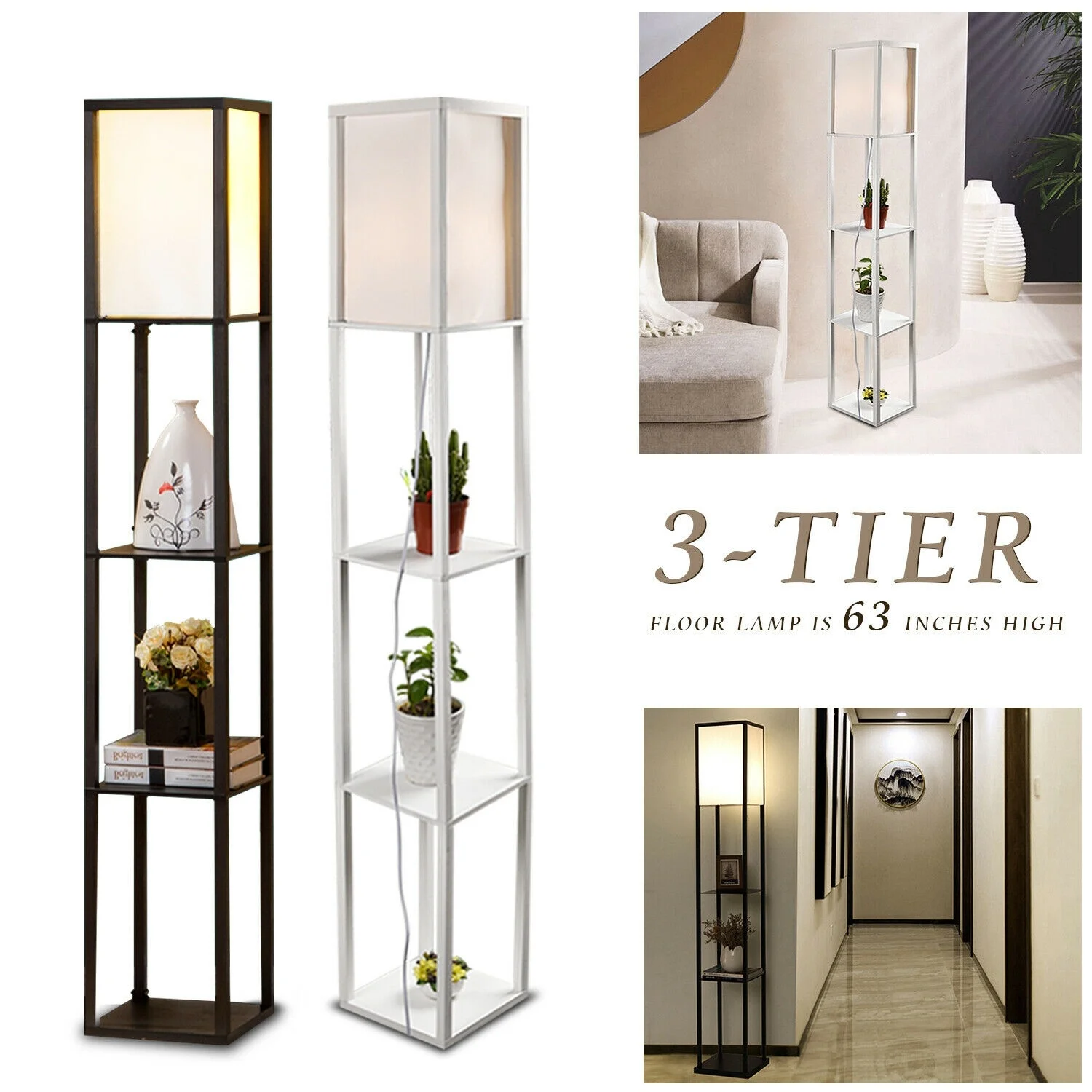 Современная полка Напольная Лампа стоячий светильник с 3 уровнями полки для