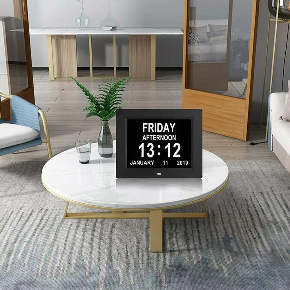 

Цифровой будильник с календарем, настольные часы с большим экраном 8 дюймов, будильником Am Pm 5, для людей с ограниченным зрением