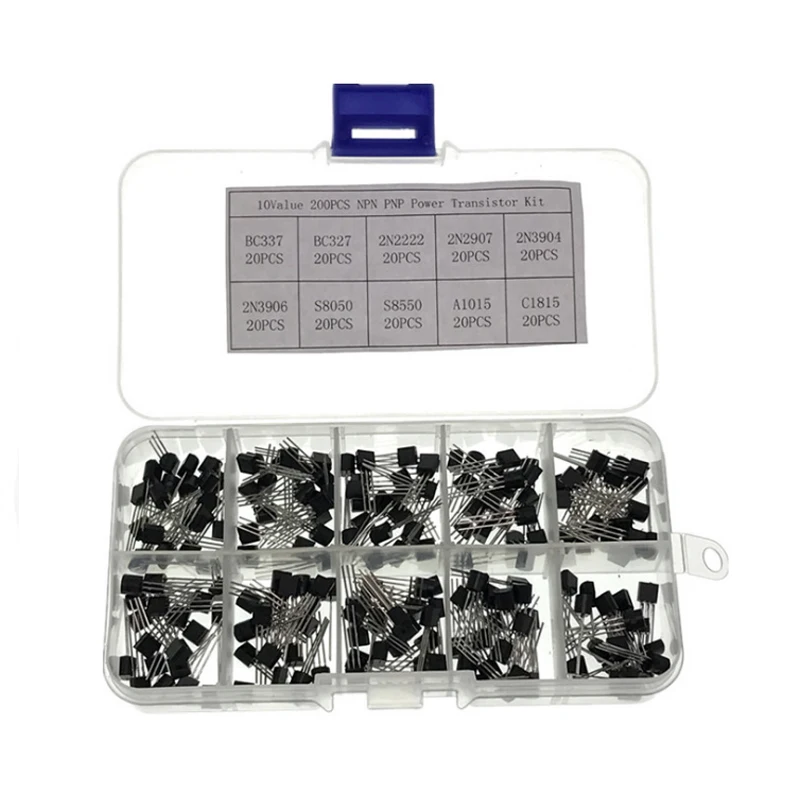 20 шт. x10 типов NPN PNP транзистор большой мощности Kit Box BC337 2N2222 S8050 DQ-Drop |