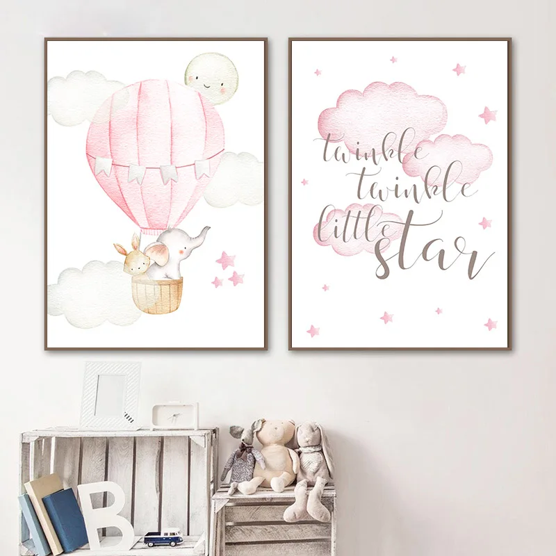 Baby Nursery Girl Wall Art Canvas Poster Pink Balloon Animal Travel Print Painting Nordic Kid Child Bedroom Decoration Picture | Дом и сад