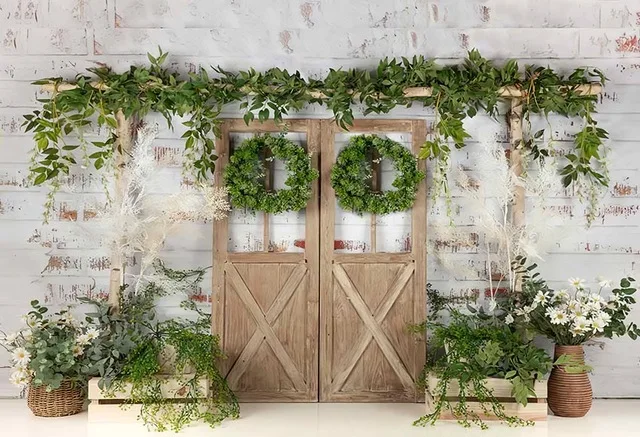 Easter Backdrops For Photography Wooden Door Grass Spring Flowers Eggs Baby Shower Party Decorations Photo Background Studio enlarge