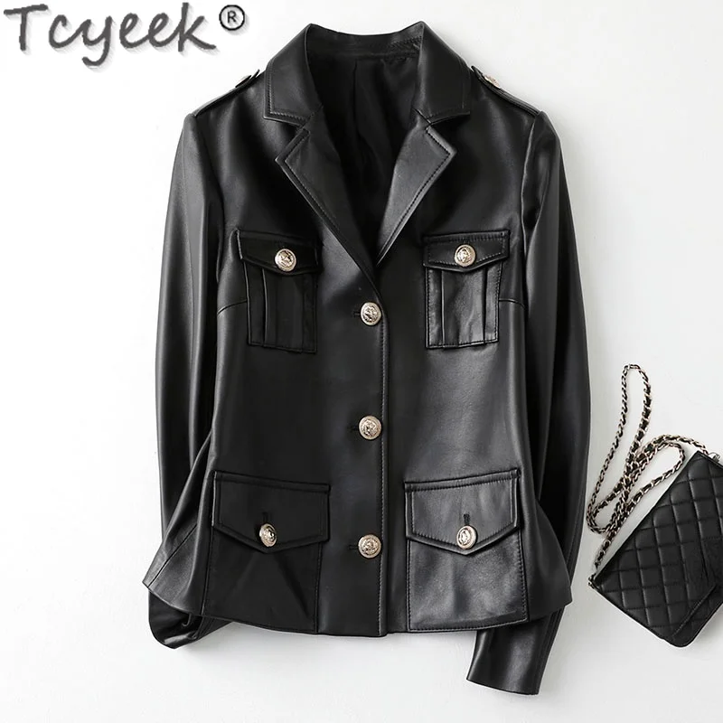 

Tcyeek Spring Autumn 100% Genuine Leather Jacket Women 2021 Short Sheepskin Jackets Female Black Fur Coat Manteau Femme Gxy686